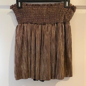 Karlie Smocked Metallic Gold Pleated Skirt
